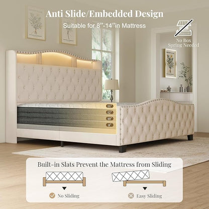 Belffin King Size Bed Frame and Headboard, 50.9" Velvet Upholstered Wingback - Image 5