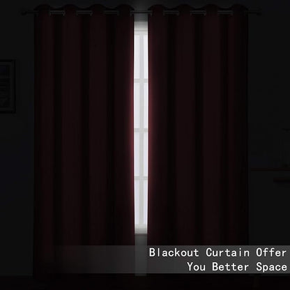 Blackout Curtains 66 x 95 inch/Burgundy Red Curtains Set of 2 Panels/Thermal - Image 3