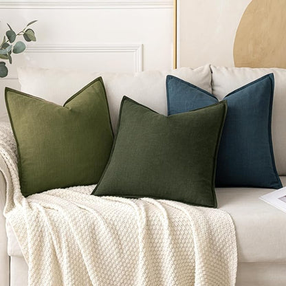 MIULEE Decorative Linen Pillow Covers 18x18 Inch Green | Boho Farmhouse​ - Image 4
