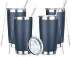 20oz Tumbler Bulk with Lid and Straw, Stainless Steel Double Wall Vacuum Insulated Travel Mug, Powder Coated Coffee Cups for Hot and Cold Drinks,Funny Gifts for Women Men(Navy Blue,4)