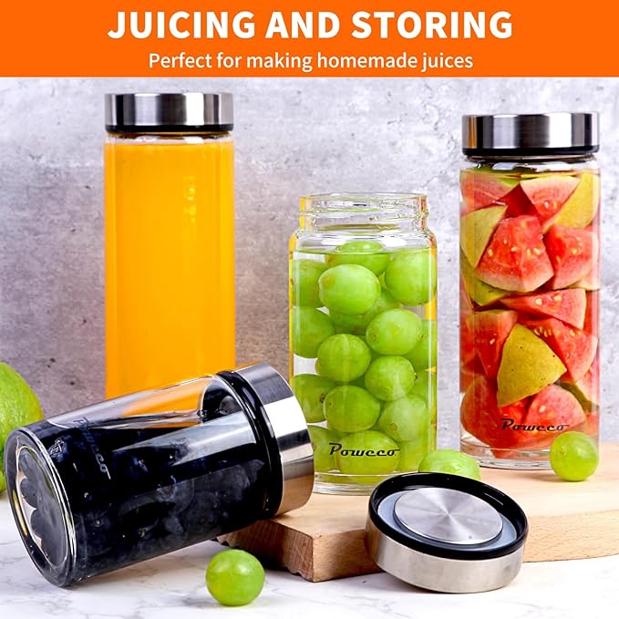 12oz Glass Juice & Water Bottles 6-Pack with Lids- Wide Mouth Reusable Borosilicate Glass- for Juicing, Smoothies, Protein Shakes, Blender & Shaker Bottle- Refillable & Dishwasher Safe(12 oz/400ml)