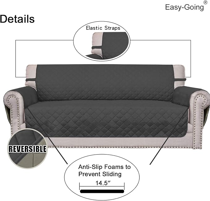 Easy-Going Reversible Couch Cover, 3 Cushion Sofa, Darkgray/Beige | Machine - Image 3