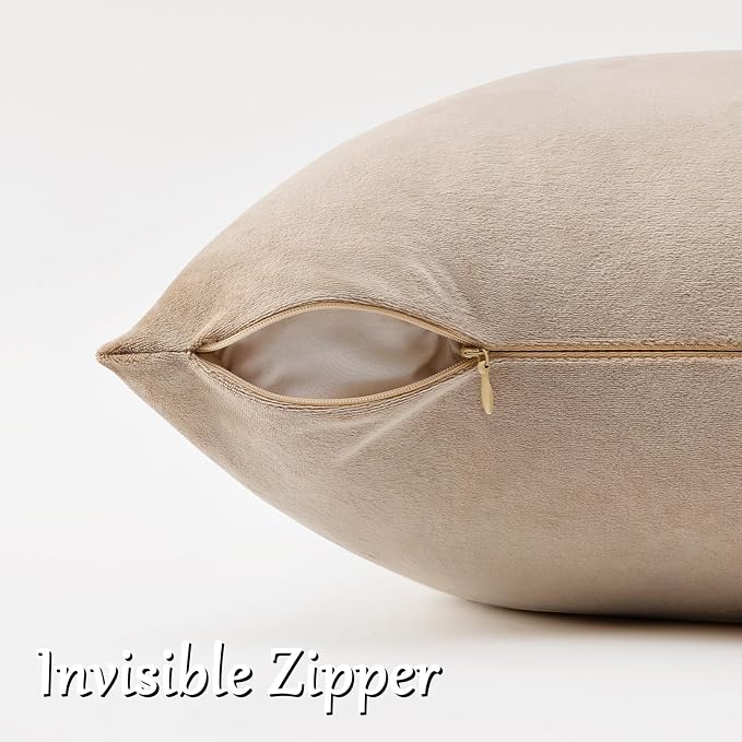 GIGIZAZA Taupe Velvet Pillow Covers 22x22 Decorative Pillows Pack of 2 | - Image 4