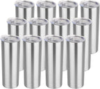 HASLE OUTFITTERS 20 oz Skinny Tumblers Bulk Set, Stainless Steel Insulated Slim Tumblers with Lids, Reusable Double Wall Travel Coffee Mugs, Durable Powder Coated Travel Water Cups(12)