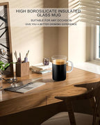 LUXU Glass Coffee Tea Cups(Set of 2)-13 oz,Clear Glass Mugs,Tall Drinking Glasses for Cappuccino,Latte,Espresso,Lead-free Drinking Glasses Great for Juice,Water,Beer,Milk Hot And Cold Drinks
