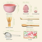 Matcha Whisk Set, Ceramic Matcha Set Includes Matcha Bowl, Whisk & Holder, Scoop, Sifter, Spoon, Scoop Rest, Tea Mat, Hand Book - 9 Pcs Kit for Matcha Lovers (Pink)
