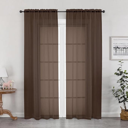 Sheer Curtains, Chocolate Sheer Curtains 78 inch Length 2 Panels Set, Rod by OWENIE