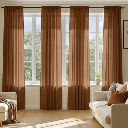 MIULEE Dark Brown Sheer Curtains 72 Inches Long 4 Panels 42 x 72 Inches | Light by MIULEE