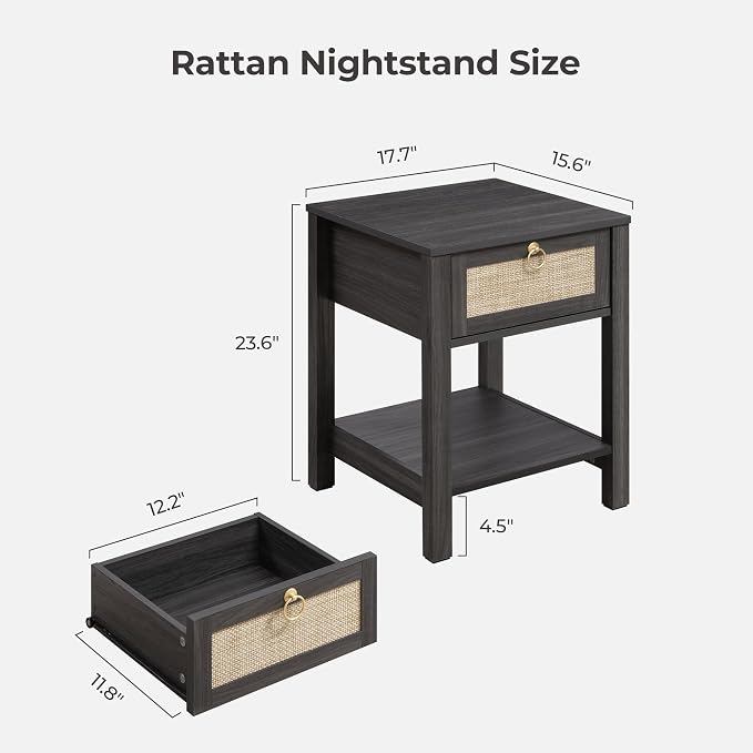 SICOTAS Rattan Nightstand Set of 2, Rattan Decor Drawer - Image 3