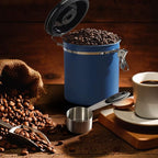ShanSon Coffee Canister Airtight Coffee Container Stainless Steel Coffee Bean Storage Container with CO2 Release Valve and Scoop Coffee Canister for Beans,Grounds,Sugar,Flour,Tea,Cereal,16OZ,Blue