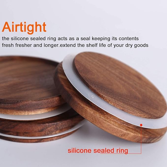 KKC HOME ACCENTS Sealed Glass Containers with Airtight Wood Lids and Scoops for Kitchen Counter,Sealed Jars for Flour,Brown Sugar,Loose Leaf Tea,Coffee Bean or Ground Coffee,39 Fluid-oz