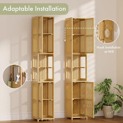 Amazer 70'' Tall Bathroom Storage Cabinet Bamboo, Narrow Storage Cabinet - Image 7