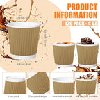 120 Pack Paper Espresso Coffee Cups, 4 oz Disposable Coffee Cups,Corrugated Insulated Ripple Wall, Paper Ripple Cup for Coffee, Hot Chocolate and Hot Tea Drinks -Champagne