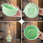 PHILORN Matcha Whisk Set 9Pcs Ceramic Matcha Kit Matcha Bowl with Spout, Whisk, Holder, Bamboo Scoop, Scoop Rest, Sifter and Tea Towe for Matcha Lover and Tea Ceremony (Cyan)