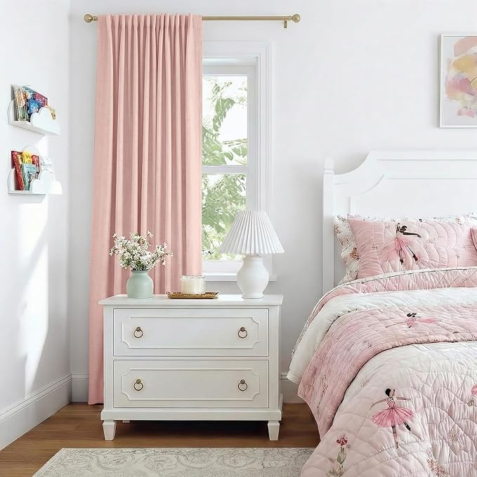 INOVADAY Linen Textured 100% Blackout Sliding Door Curtains 102x96 | Blush Pink - Image 7
