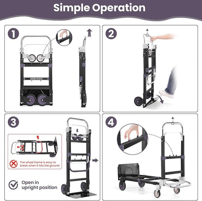 3-in-1 Folding Hand Trucks, 600Lbs Convertible Hand Truck Dolly, Heavy Duty - Image 3