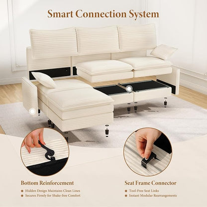 Vesgantti 101" V-Shaped Corner Couch Sectional, 7 Seat Customizable Modular - Image 5