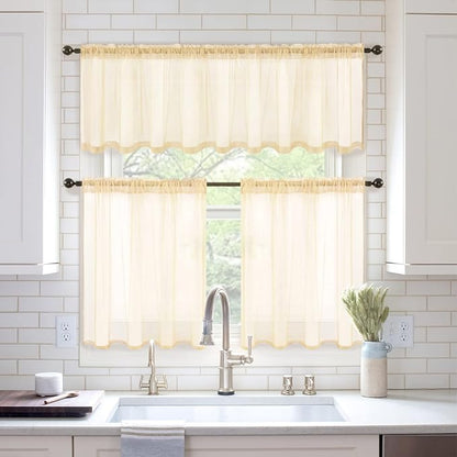 MIULEE 2 Panels Red Kitchen Tiers Sheer Curtains 29 X 36 Inch Cream Beige | - Image 8