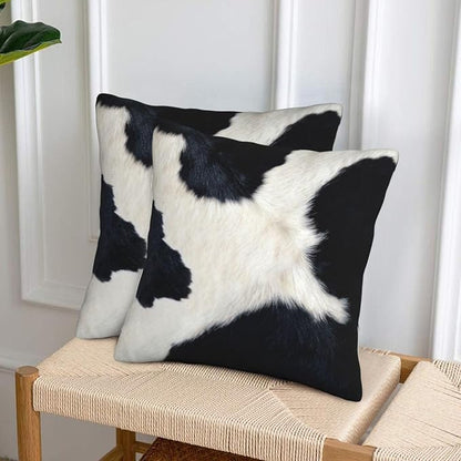 Western Cow Print Black and White Pillow Covers 20x20 Set of 2, Cowfur Print - Image 6