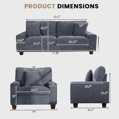 DOPEDIO Modern Living Room Sofa Set, 71.25" Chenille Loveseat - Image 2