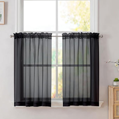 Simplebrand Black Sheer Kitchen Cafe Curtains by Simplebrand