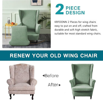 KRFOONN Stretch Wing Chair Slipcovers Jacquard 2 Piece Wingback Chair Covers - Image 4