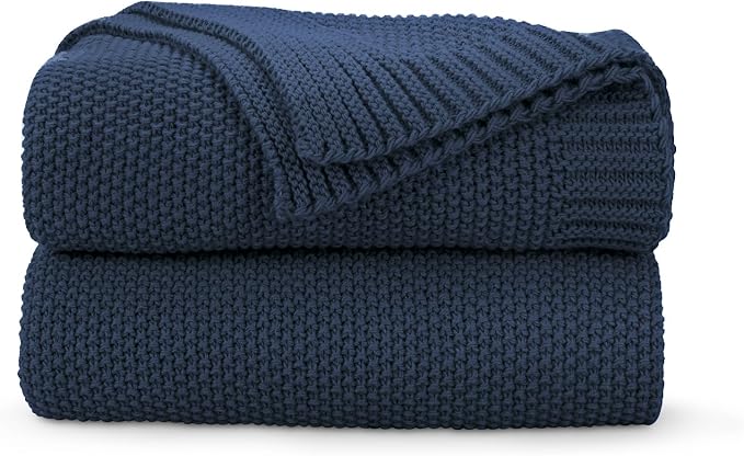 CozeCube Navy Blue Seed Stitch Throw Blanket 50"x60", Farmhouse Decor | Blanket by CozeCube