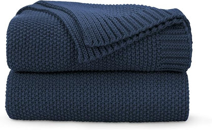 CozeCube Navy Blue Seed Stitch Throw Blanket 50"x60", Farmhouse Decor | Blanket by CozeCube