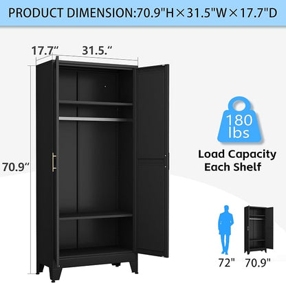 erosoei 71 "Metal Armoire Wardrobe Closet, Steel Clothing Storage Cabinet - Image 2
