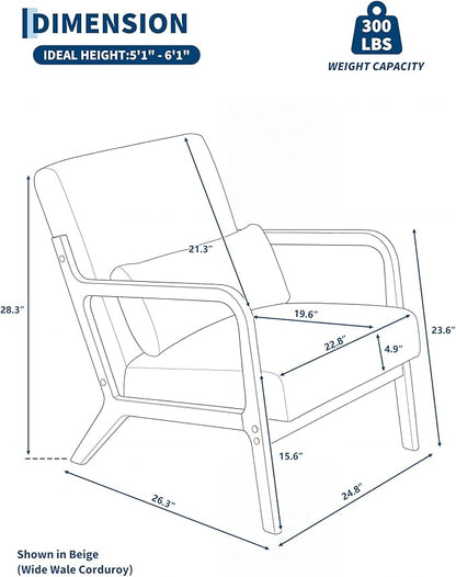 Garvee Mid-Century Modern Accent Chair, Wide-Wale Corduroy Upholstery, Solid - Image 3