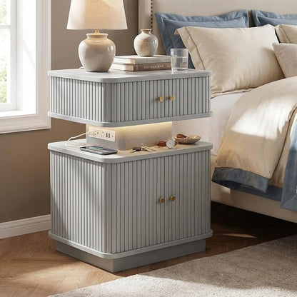 Nightstand with Charging Station, Modern Night Stand with Smart Led Light and 2 - Image 4