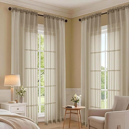 Sheer Taupe Curtains 108 Inches Long 2 Panels Set, 59 Inch Extra Wide - Image 7
