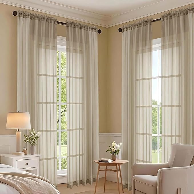 Taupe Sheer Curtains 72 Inches Long 2 Panels Set, Light Filtering Sheer Curtains - Image 7