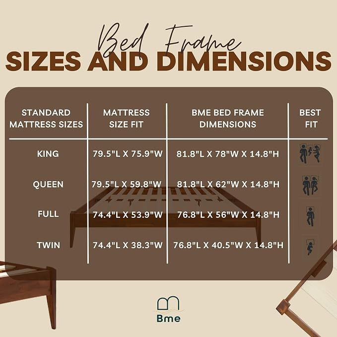 Bme Dinkee 15" Solid Wood Platform Bed Frame Without Headboard - Image 11