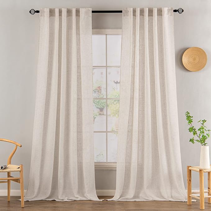 MIULEE Natural White Linen Curtains 52x92 Inch Length 2 Panels - Image 2