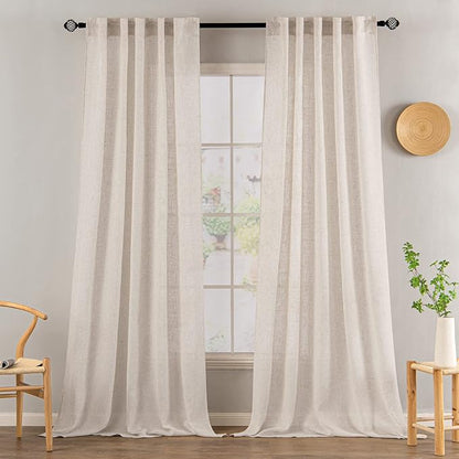 MIULEE Natural White Linen Curtains 52x92 Inch Length 2 Panels - Image 2