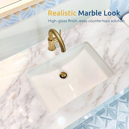 rabbitgoo Glossy Marble Contact Paper Peel and Stick Wallpaper 17.5" X 78.7" - Image 4