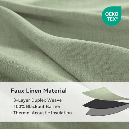 100% Blackout Linen Textured Curtains 90 Inch Long, Sage Green | 100% Blackout - Image 5