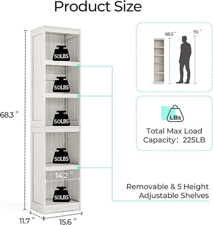 LINSY HOME 5-Shelf Bookcase, Narrow Bookshelves Floor Standing Display Storage - Image 3