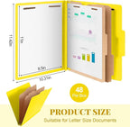 48 Pcs Classification Folders Letter Size, 2 Divider Pressboard File Folders with 3. 5 Inch Expansion, 2 Prongs Fastener, Heavy Duty Office File Organizers for Teachers, Medical (Yellow)