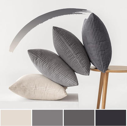 MIULEE Soft Corduroy Decorative Throw Pillow Covers Neutral Grey 20x20 | Set of - Image 5