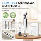 KOIOS Immersion Blender, 1000W Anti-scratch 3-in-1 Hand Blender, Upgraded 12 Speed Stainless Steel Blade Stick Blender with Turbo Mode, Whisk and Milk Frother, Non-BPA, Black