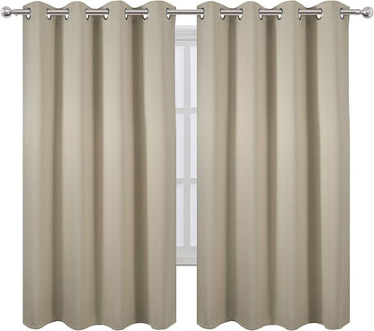 Beige Blackout Curtains 66 x 63 Inch Length/Set of 2 Curtain Panels/Thermal - Image 2