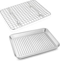 P&P CHEF Baking Oven Pan with Wire Rack, Stainless Steel Baking Oven Sheet Tray, Bacon Pan and Cooling Rack for Cooking Roasting Cookie, Dishwasher Safe & Easy Clean, 10.5 x 8 x 1 Inch