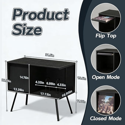 Faesun Flip Top Record Player Stand, Large Turntable Stand Holds up to 150+ - Image 3