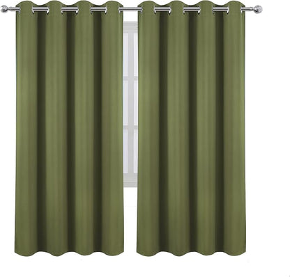 Olive Green Thermal Blackout Curtains/52 x 72 Inch/Set of 2 Panels Room - Image 2
