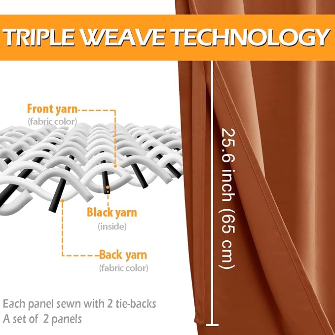 Fall Blackout Curtains for Bedroom 38 x 72 Inch Burnt Ochre 2 Panel | Thermal - Image 3
