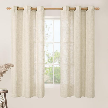 63 Inch Length Beige Linen Curtains by LAMIT