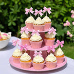 Pink Bow Cupcake Toppers,12 PCS Pink Birthday Decoration,Bow Themed Party Decorations Coquette Birthday Cake Decoration for Bachelorette Bridal Engagement Wedding Baby Shower Party Decor