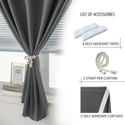 Magic Tape Stick On Curtains Window Shades Pull Down Blackout Window Cover - Image 2